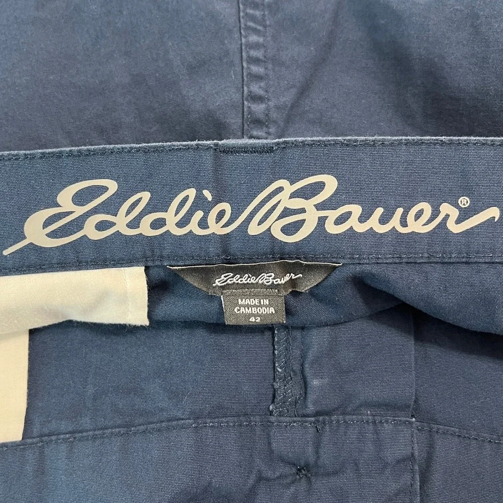 Eddie Bauer Performance Chino Shorts Mens 42 Blue Flat Front Casual Everyday